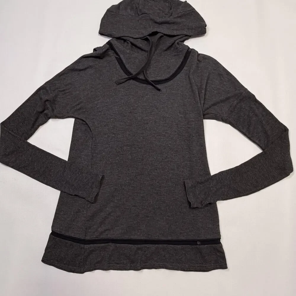 Alo Yoga Hoodie Womens XS Gray Lightweight Open Back Mesh Trim Top Pullover